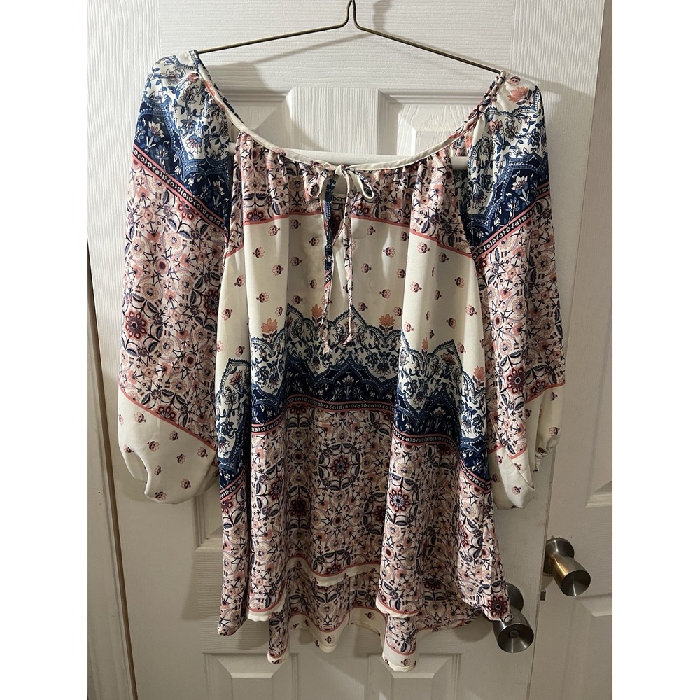 Liberty Love 2XL Floral Multicolor Multi Pattern Casual Classic Flowy Tassel Top